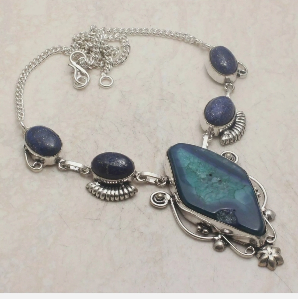 Handcrafted Solar Agate Lapis Lazuli Necklace